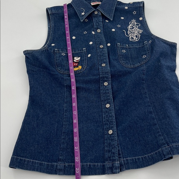 Denim Sleeveless button front Embroidered Minnie Mickey Disney Bound - Picture 6 of 7